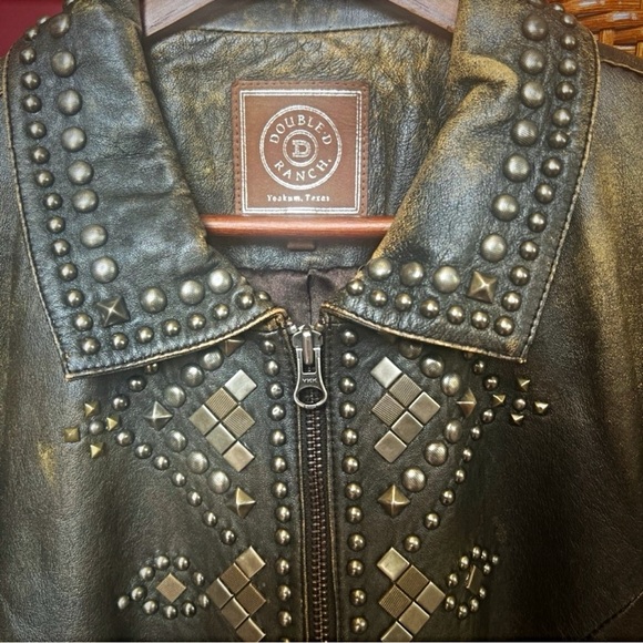 Double d Ranch distressed leather Biker Jacket studded Western boho Rtl $1095 S - Picture 12 of 12